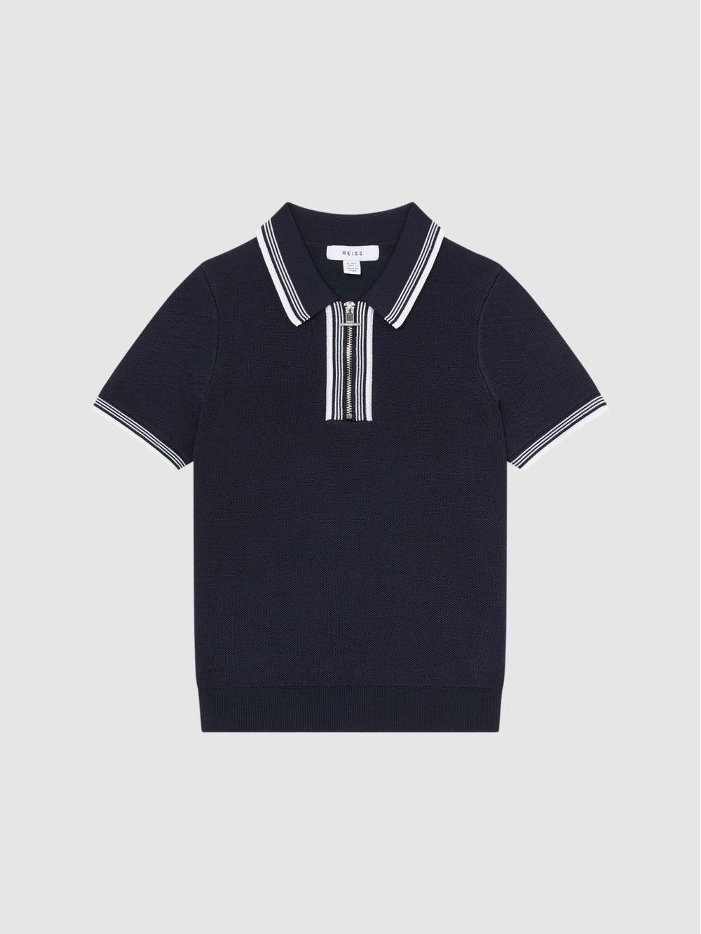Reiss Knitwear | Regency Half-Zip Striped T-Shirt Navy - Children