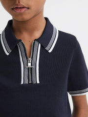 Reiss Knitwear | Regency Half-Zip Striped T-Shirt Navy - Children