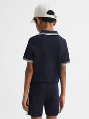 Reiss Knitwear | Regency Half-Zip Striped T-Shirt Navy - Children