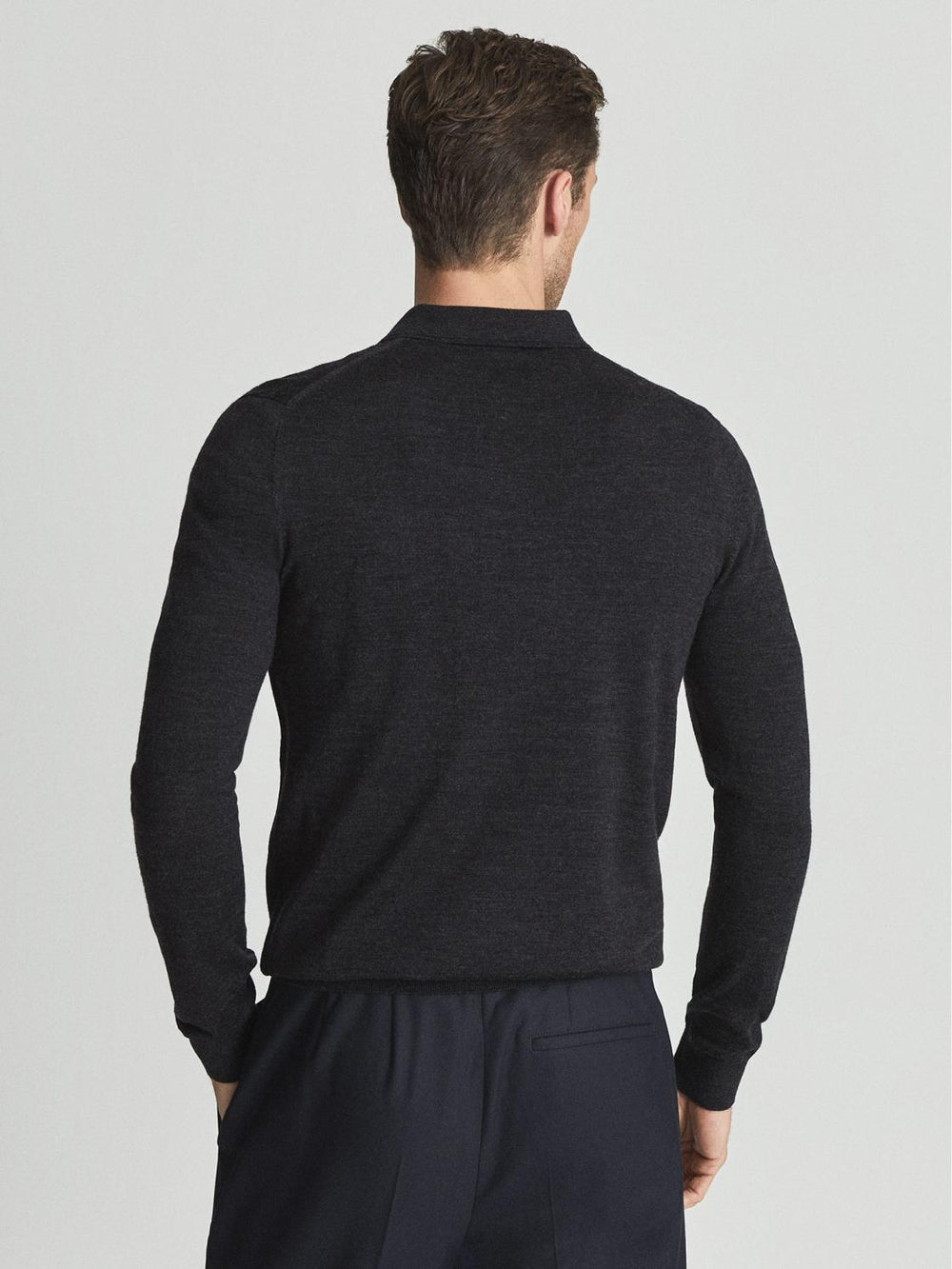 Reiss Knitwear | Robertson Merino Wool Zip Neck Polo Shirt Charcoal Melange - Men