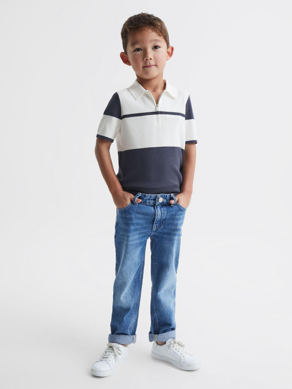 Reiss Knitwear | Rome Slim Fit Half Zip Colourblock Polo Shirt Airforce Blue - Children