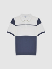 Reiss Knitwear | Rome Slim Fit Half Zip Colourblock Polo Shirt Airforce Blue/white - Men