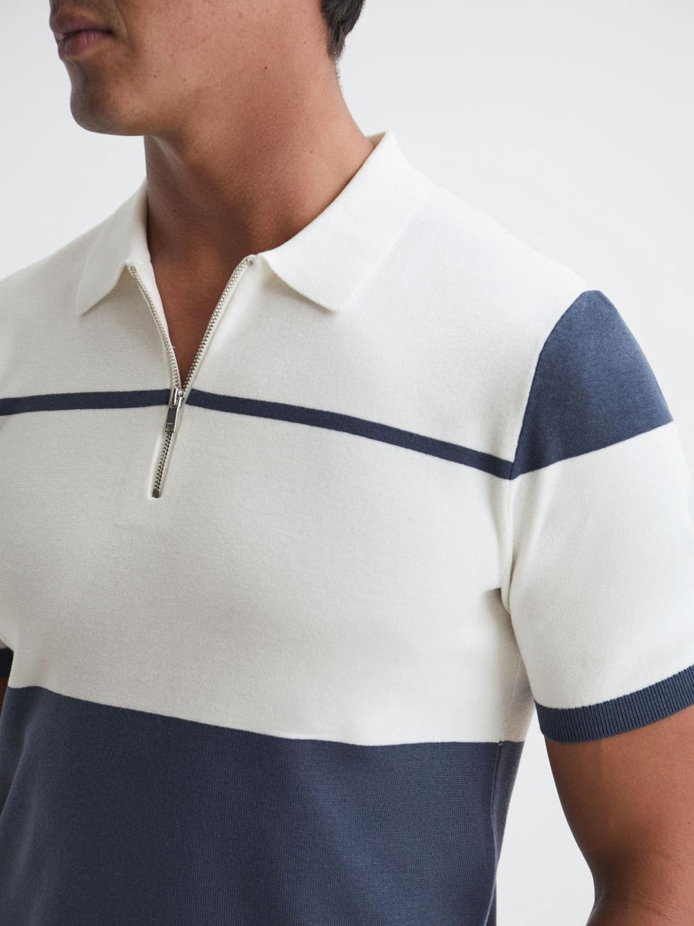 Reiss Knitwear | Rome Slim Fit Half Zip Colourblock Polo Shirt Airforce Blue/white - Men