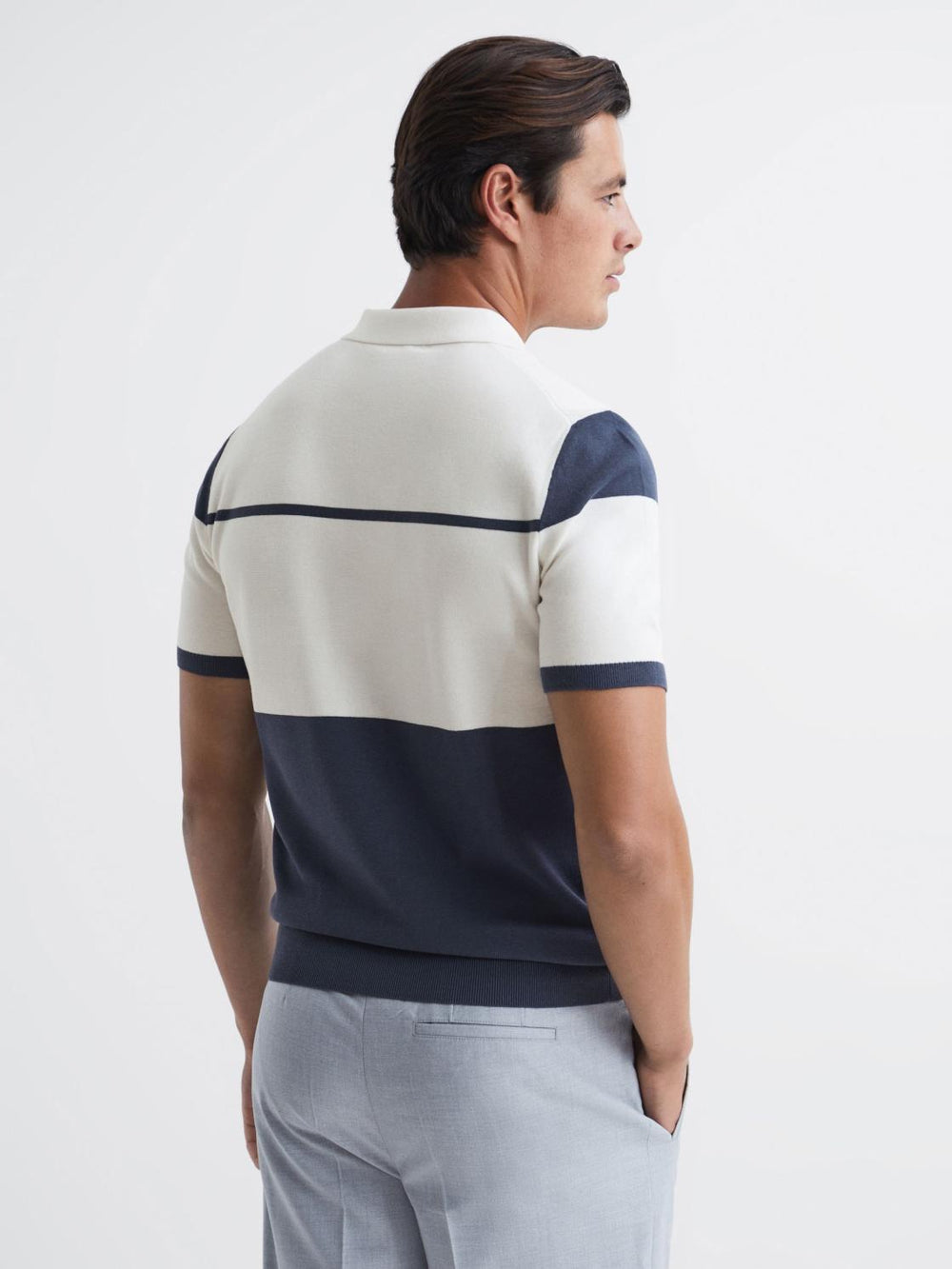 Reiss Knitwear | Rome Slim Fit Half Zip Colourblock Polo Shirt Airforce Blue/white - Men