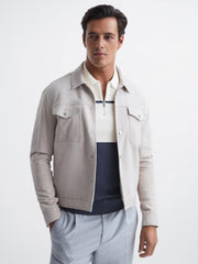 Reiss Knitwear | Rome Slim Fit Half Zip Colourblock Polo Shirt Airforce Blue/white - Men