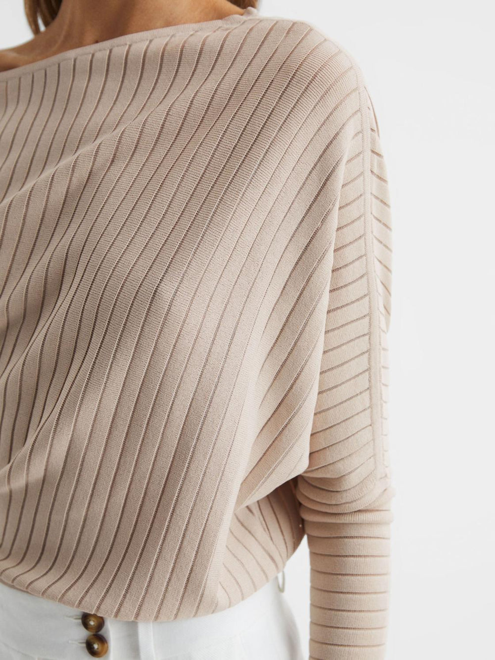 Reiss Knitwear | Sage Off-The-Shoulder Sheer Detail Jumper Neutral - Women