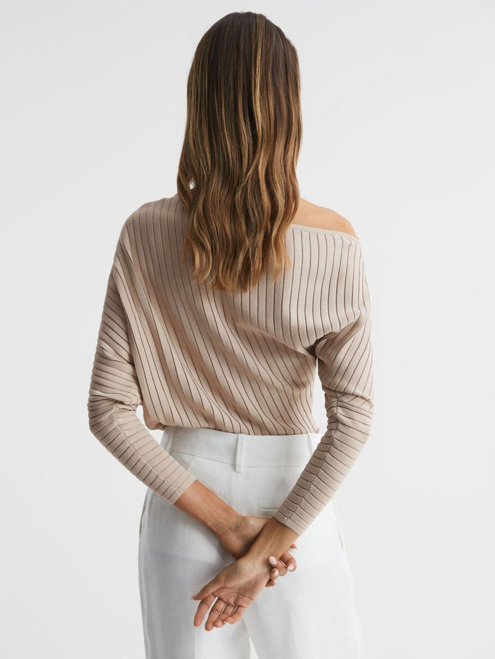 Reiss Knitwear | Sage Off-The-Shoulder Sheer Detail Jumper Neutral - Women