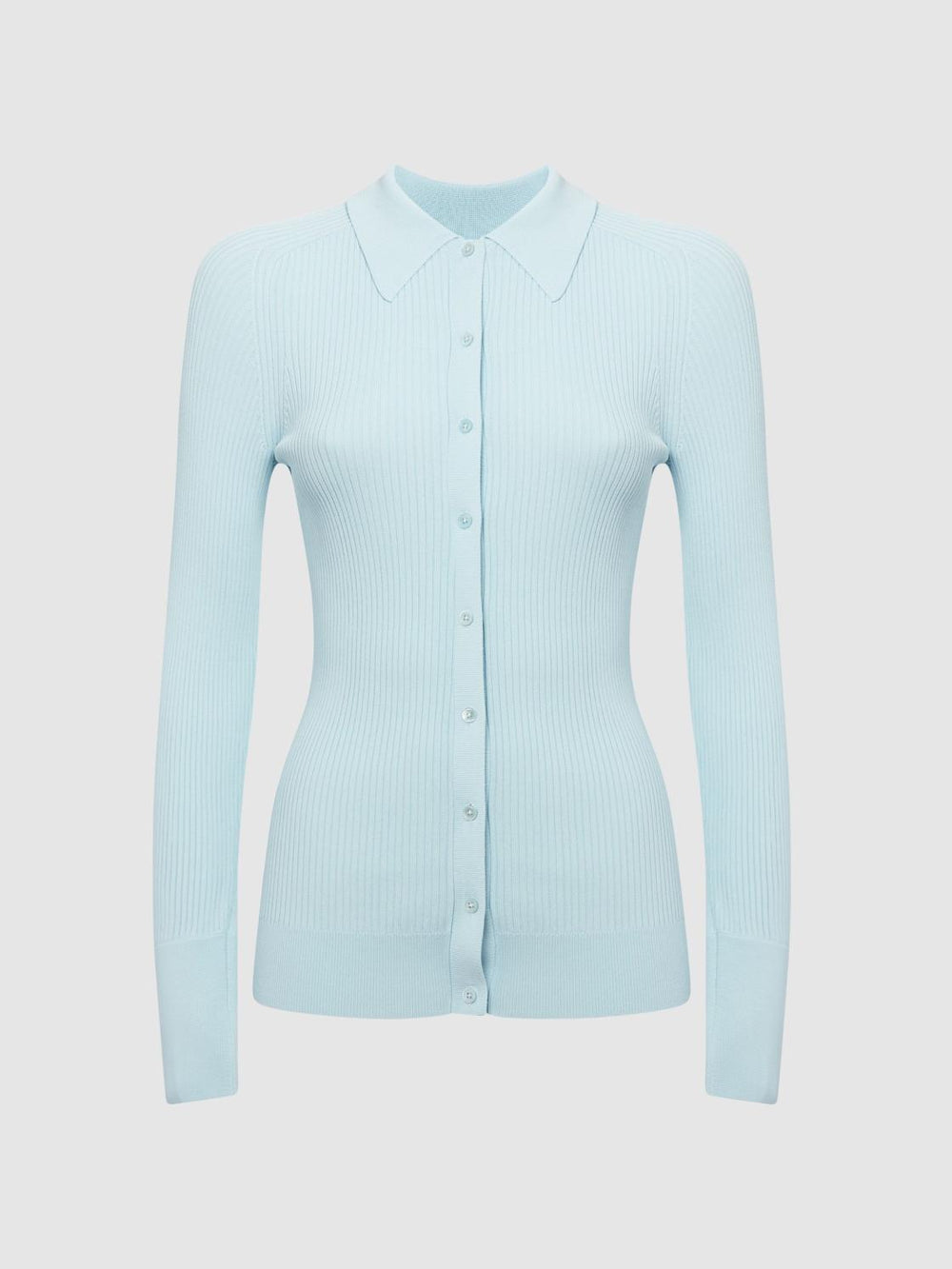 Reiss Knitwear | Sandy Ribbed Button Through Shirt Light Blue - Women