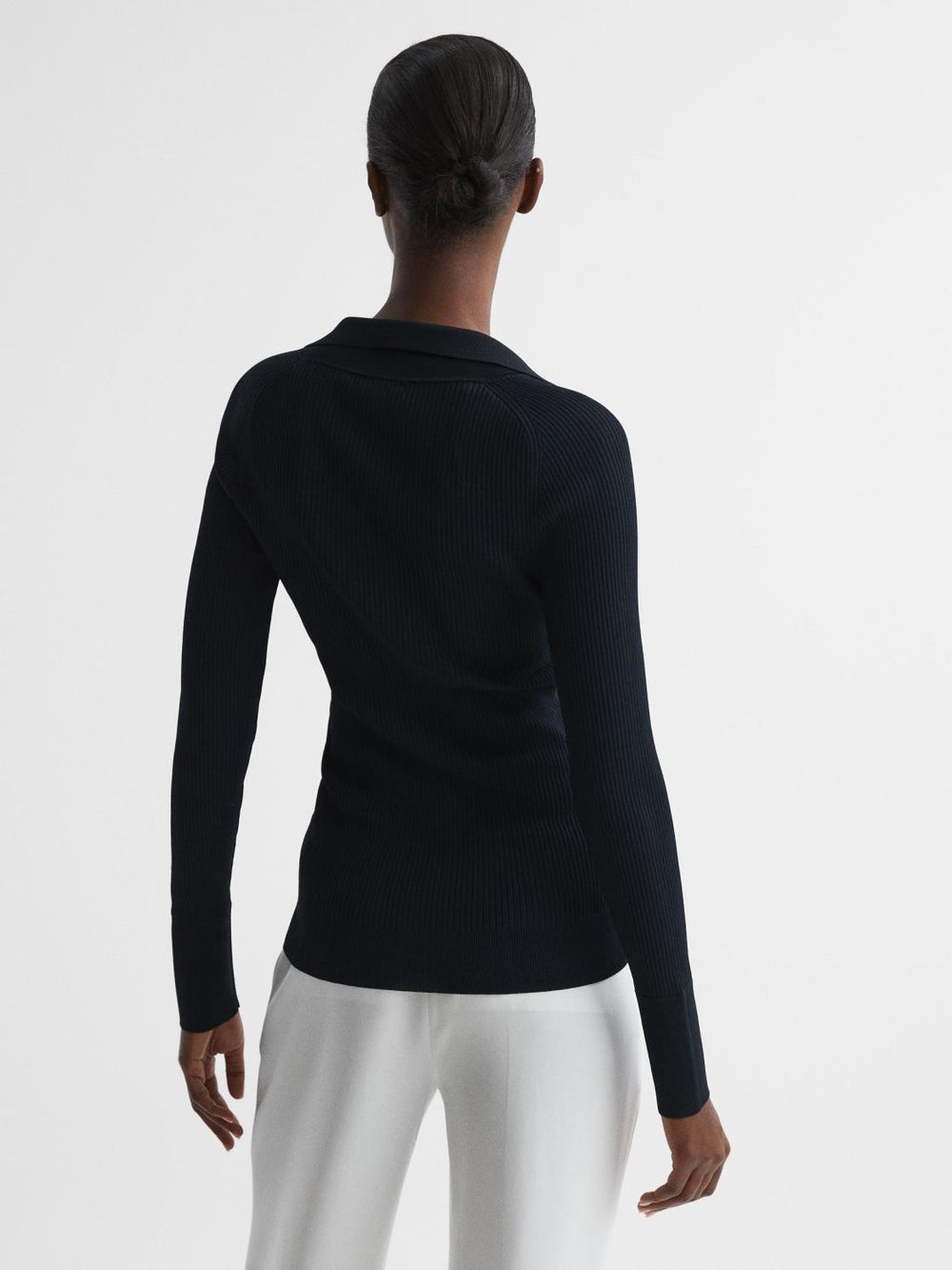 Reiss Knitwear | Sandy Ribbed Button Through Shirt Navy - Women
