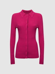 Reiss Knitwear | Sandy Ribbed Button Through Shirt Pink - Women