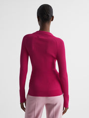 Reiss Knitwear | Sandy Ribbed Button Through Shirt Pink - Women