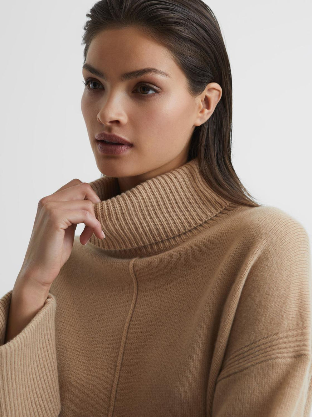 Reiss Knitwear | Sarah Cashmere Blend Roll Neck Jumper Camel - Women