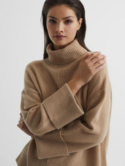 Reiss Knitwear | Sarah Cashmere Blend Roll Neck Jumper Camel - Women