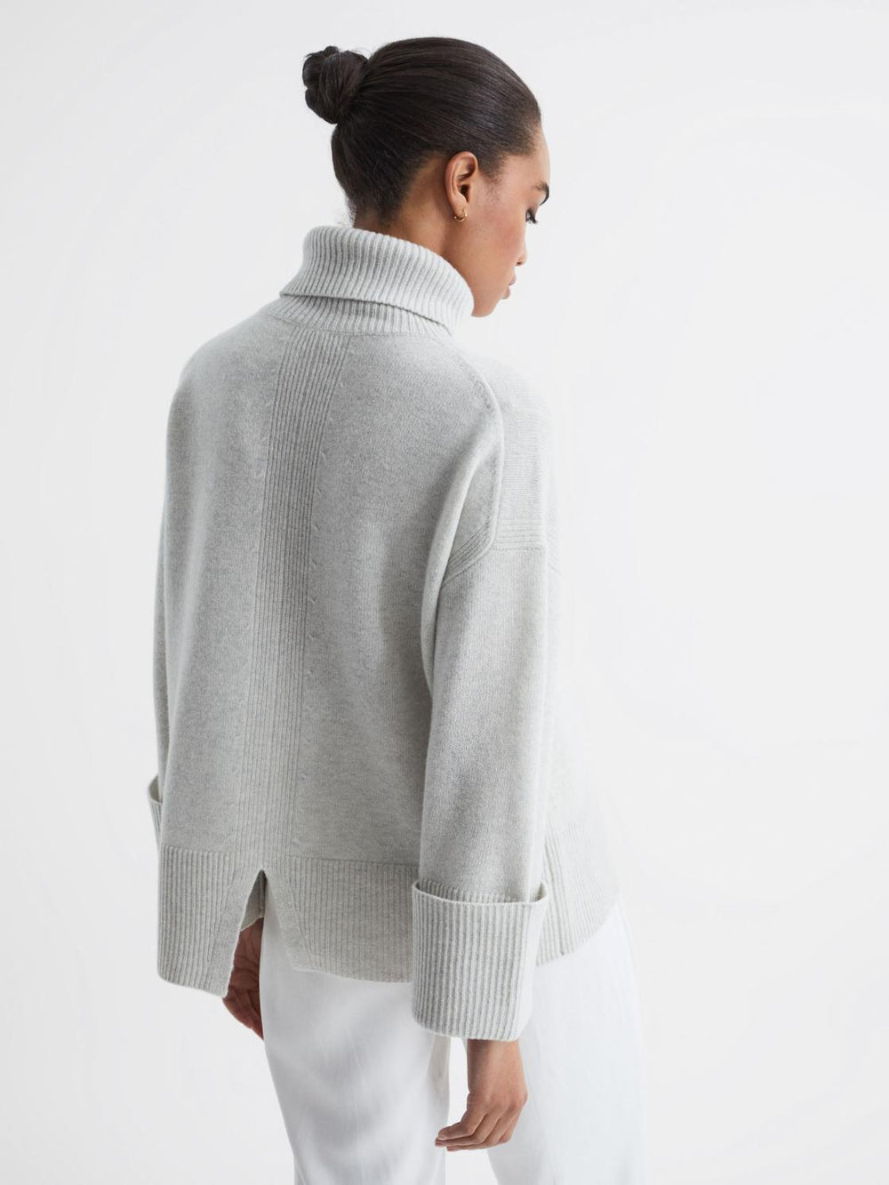 Reiss Knitwear | Sarah Cashmere Blend Roll Neck Jumper Grey Marl - Women
