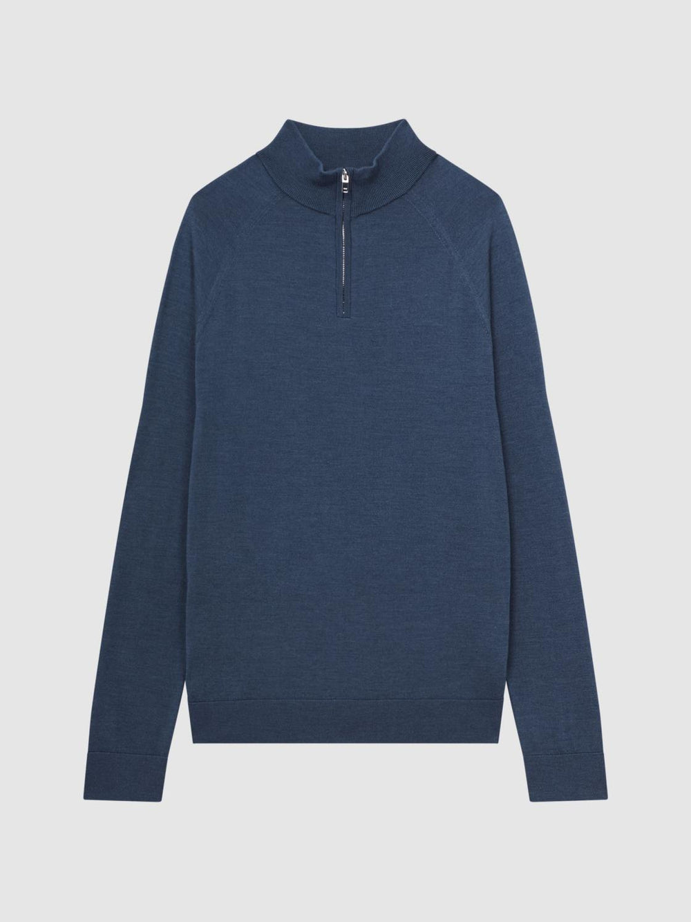 Reiss Knitwear | Sierra Merino Silk Slim Fit Zip Neck Jumper Airforce Blue - Men