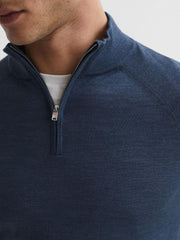 Reiss Knitwear | Sierra Merino Silk Slim Fit Zip Neck Jumper Airforce Blue - Men