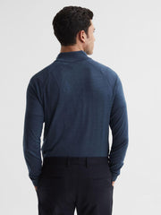 Reiss Knitwear | Sierra Merino Silk Slim Fit Zip Neck Jumper Airforce Blue - Men