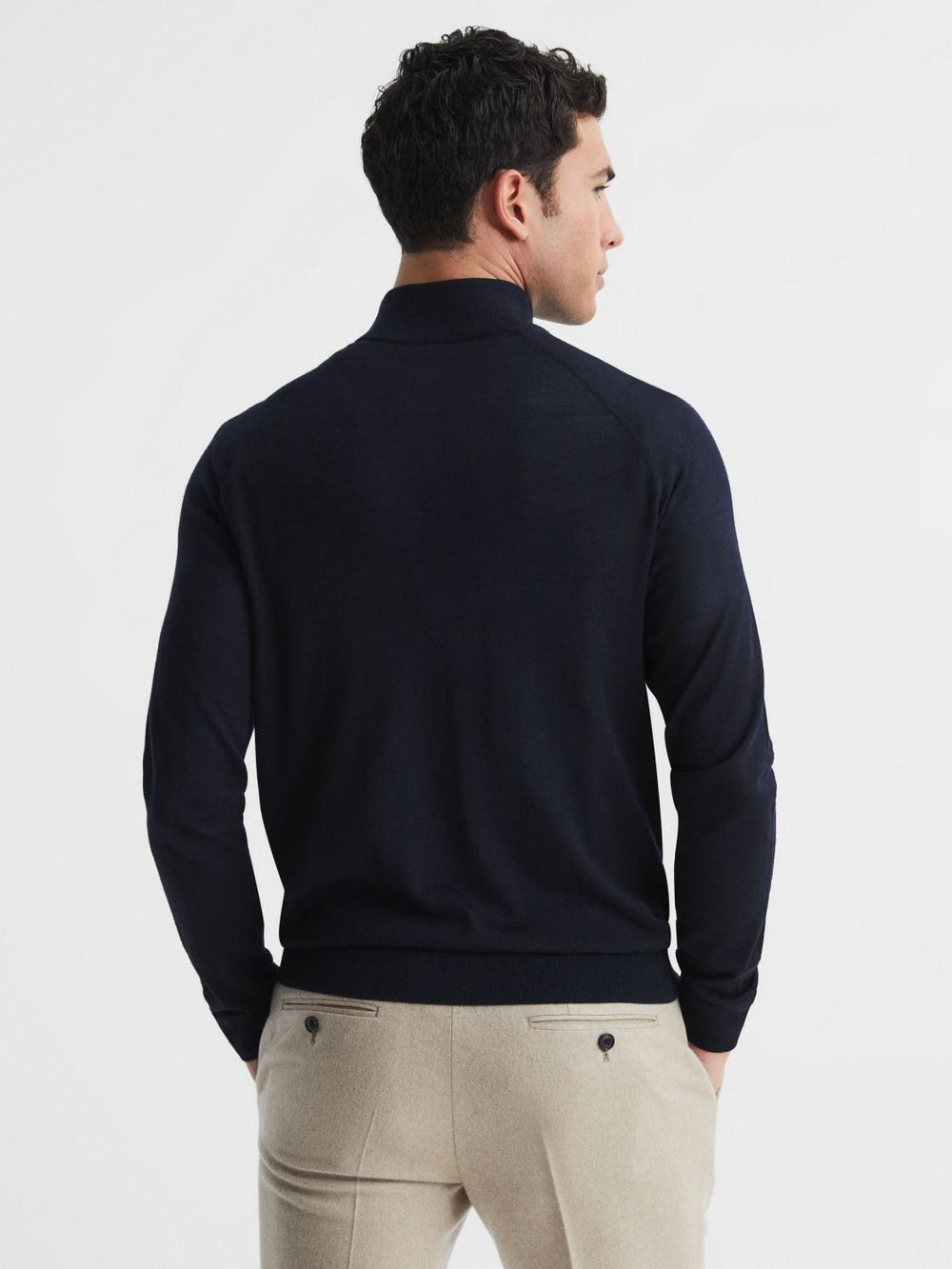 Reiss Knitwear | Sierra Merino Silk Slim Fit Zip Neck Jumper Airforce Blue - Men
