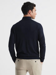Reiss Knitwear | Sierra Merino Silk Slim Fit Zip Neck Jumper Airforce Blue - Men