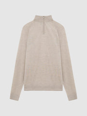 Reiss Knitwear | Sierra Merino Silk Slim Fit Zip Neck Jumper Oatmeal - Men