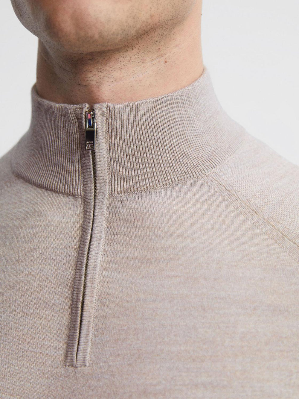 Reiss Knitwear | Sierra Merino Silk Slim Fit Zip Neck Jumper Oatmeal - Men