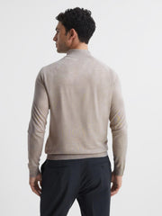 Reiss Knitwear | Sierra Merino Silk Slim Fit Zip Neck Jumper Oatmeal - Men