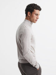 Reiss Knitwear | Sierra Merino Silk Slim Fit Zip Neck Jumper Oatmeal - Men