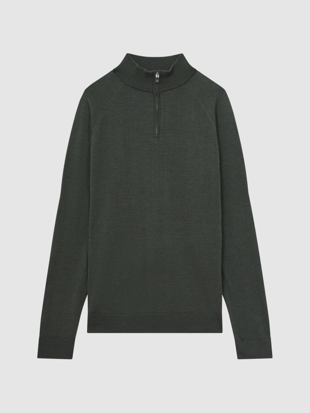 Reiss Knitwear | Sierra Merino Silk Slim Fit Zip Neck Jumper Sage - Men
