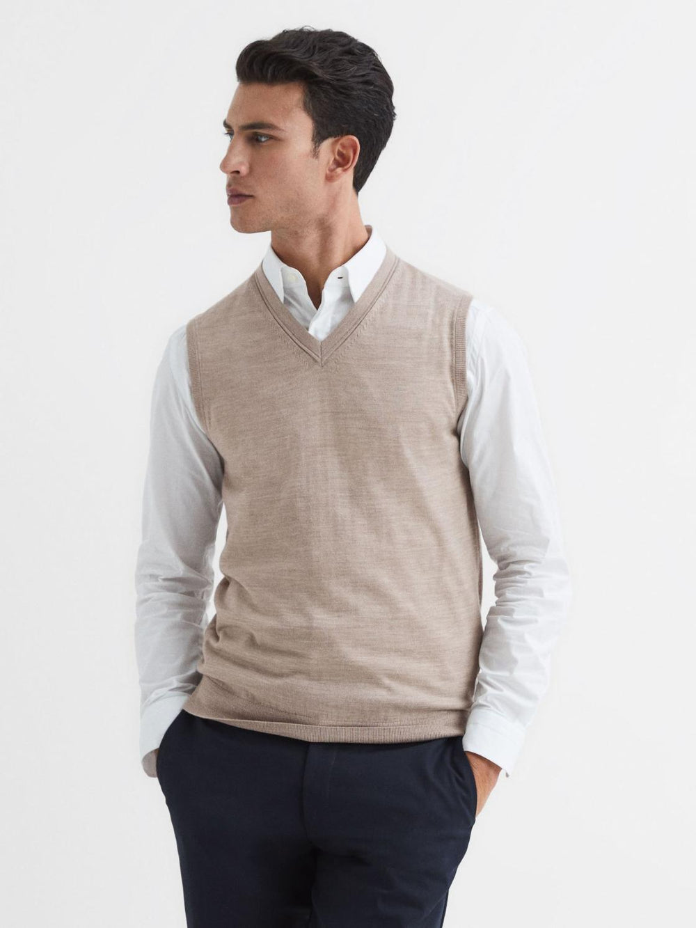 Reiss Knitwear | Styles Sleeveless Merino Vest Wheat Melange - Men