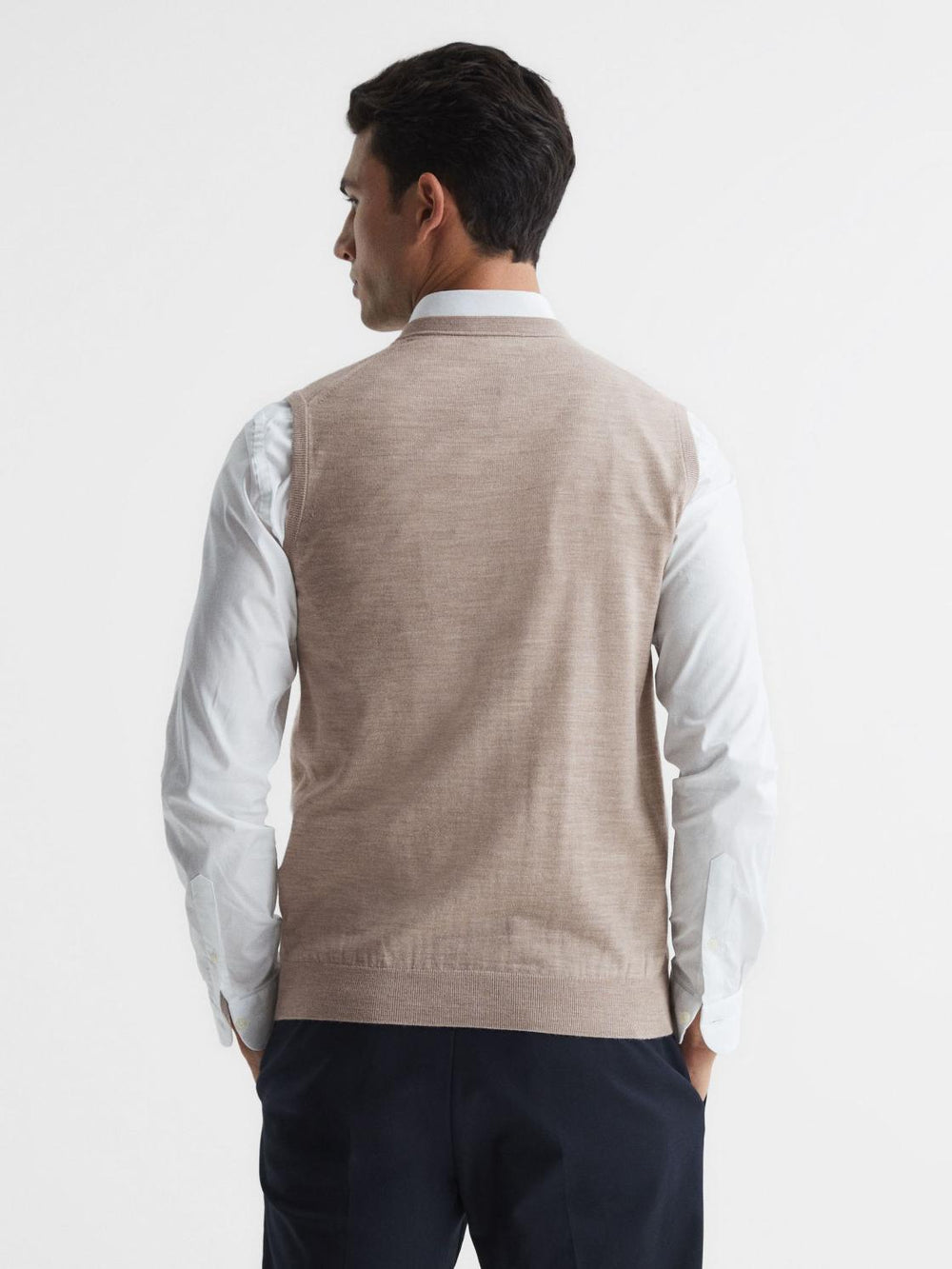 Reiss Knitwear | Styles Sleeveless Merino Vest Wheat Melange - Men