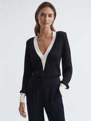 Reiss Knitwear | Talitha Contrast Trim Knitted Jumper Black - Women
