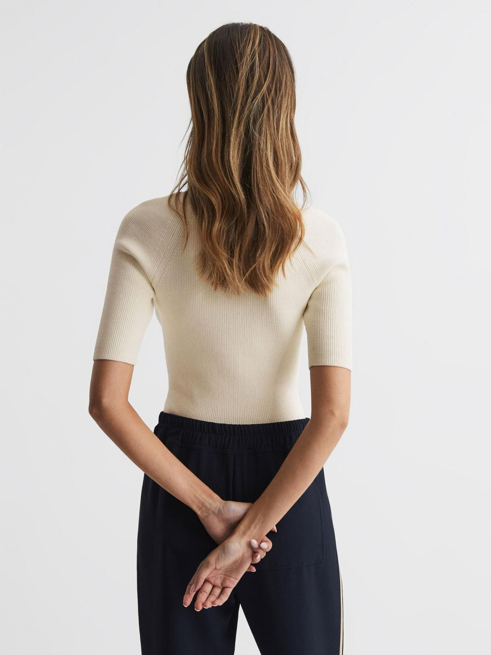 Reiss Knitwear | Tina Square Neck Ribbed Top Cream - Women