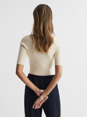 Reiss Knitwear | Tina Square Neck Ribbed Top Cream - Women
