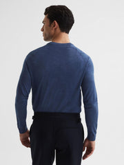 Reiss Knitwear | Tinto Merino Silk Knitted Jumper Airforce Blue - Men