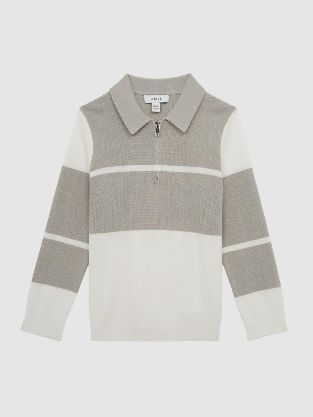 Reiss Knitwear | Tokyo Slim Fit Colourblock Half Zip Shirt Soft Grey/white - Children