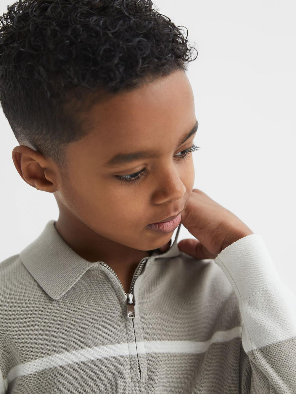 Reiss Knitwear | Tokyo Slim Fit Colourblock Half Zip Shirt Soft Grey/white - Children