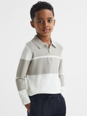 Reiss Knitwear | Tokyo Slim Fit Colourblock Half Zip Shirt Soft Grey/white - Children