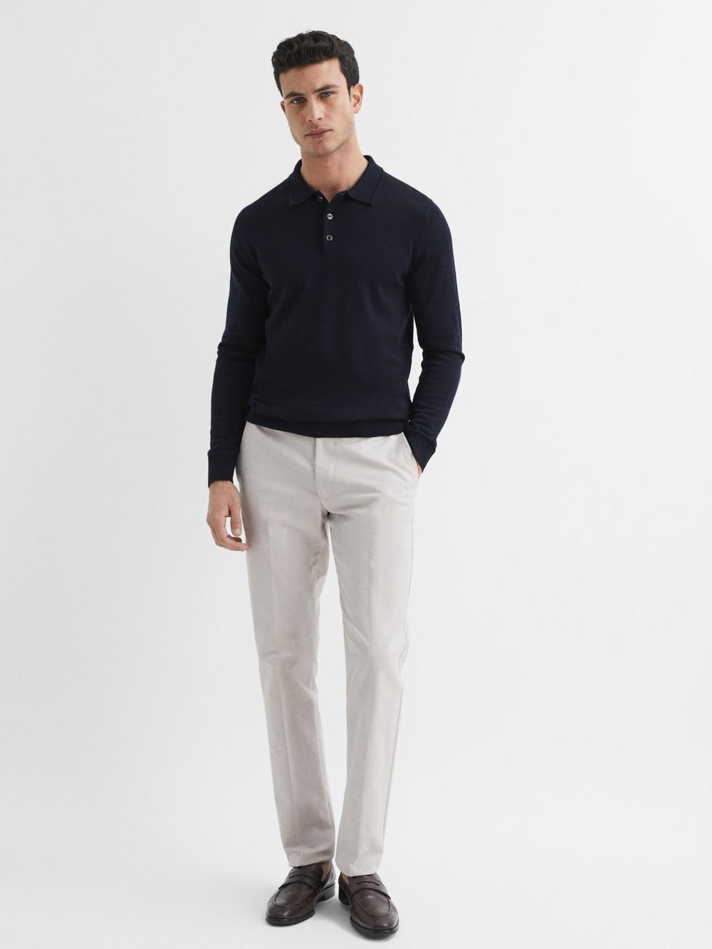Reiss Knitwear | Trafford Merino Wool Polo Shirt Bordeaux - Men