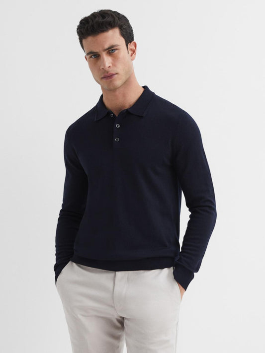 Reiss Knitwear | Trafford Merino Wool Polo Shirt Bordeaux - Men