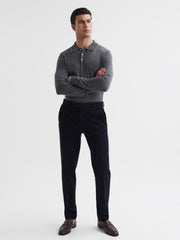 Reiss Knitwear | Trafford Merino Wool Polo Shirt Mid Grey Melange - Men