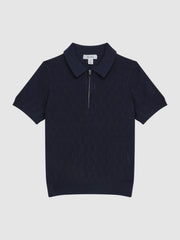 Reiss Knitwear | Ubud Half-Zip Textured Polo T-Shirt Green - Children