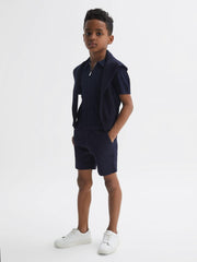 Reiss Knitwear | Ubud Half-Zip Textured Polo T-Shirt Green - Children