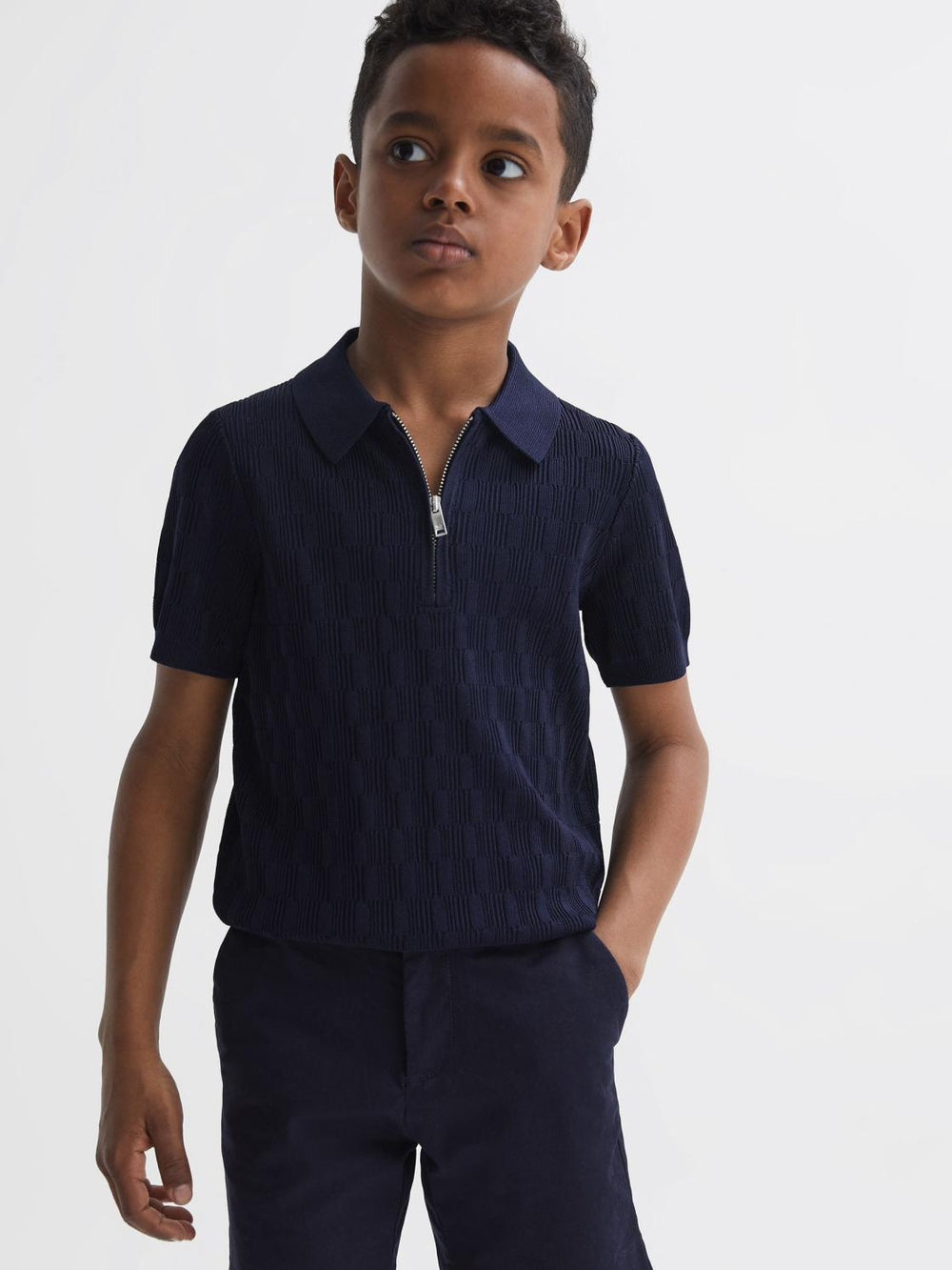 Reiss Knitwear | Ubud Half-Zip Textured Polo T-Shirt Green - Children