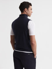 Reiss Knitwear | Wedge Golf Merino Sleeveless Half-Zip Jumper Navy - Men