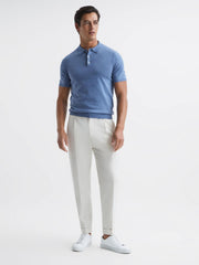 Reiss Knitwear | Wilton Slim Fit Knitted Polo Shirt Denim Melange - Men