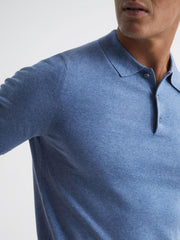 Reiss Knitwear | Wilton Slim Fit Knitted Polo Shirt Denim Melange - Men