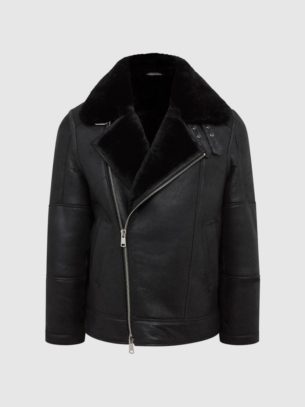 Reiss Leather Jackets | Aka Sherpa Suede Jacket Black - Men