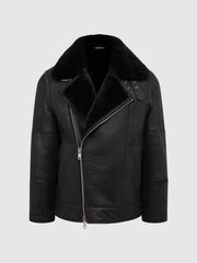 Reiss Leather Jackets | Aka Sherpa Suede Jacket Black - Men