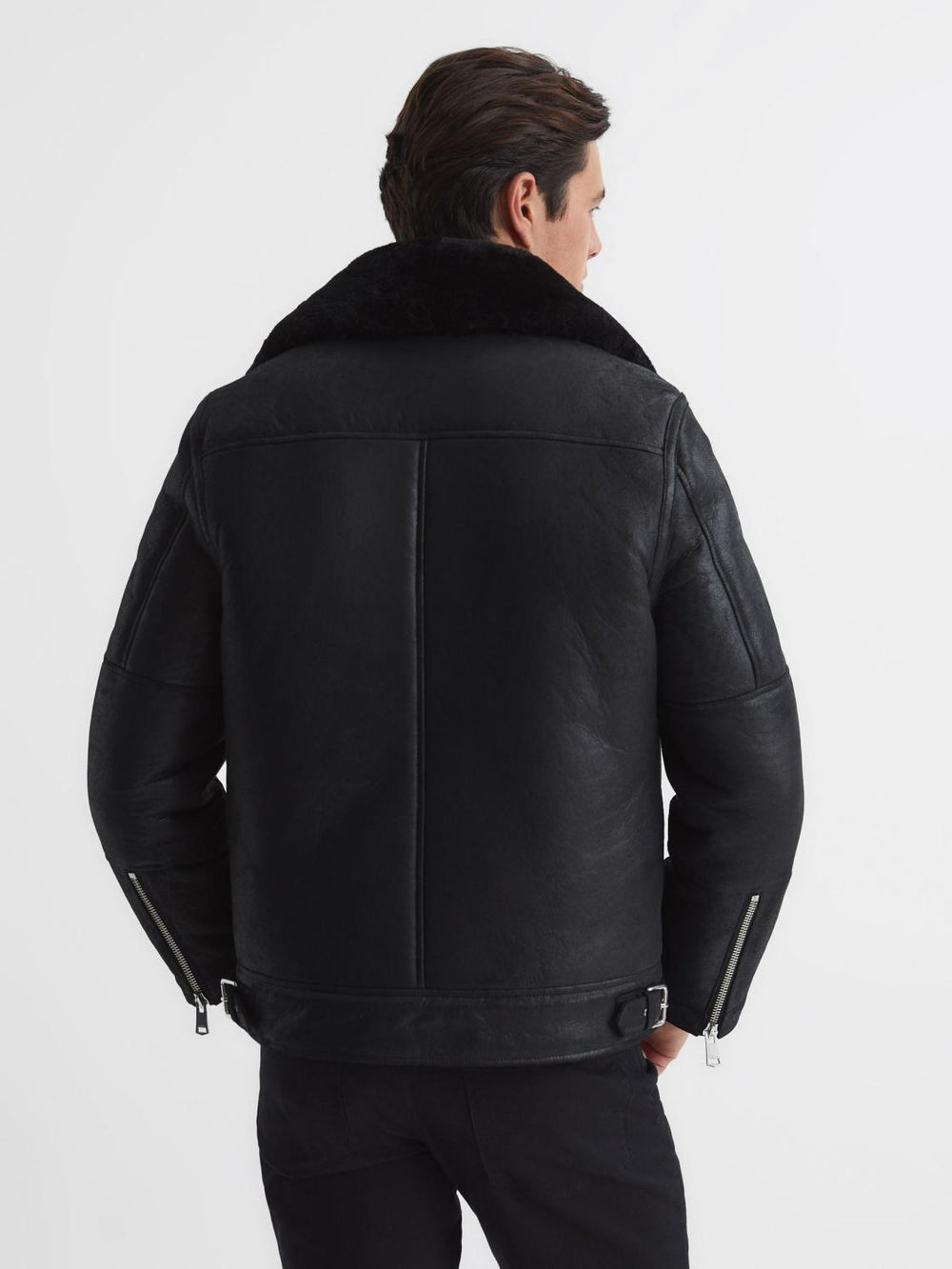 Reiss Leather Jackets | Aka Sherpa Suede Jacket Black - Men