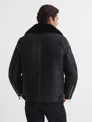 Reiss Leather Jackets | Aka Sherpa Suede Jacket Black - Men